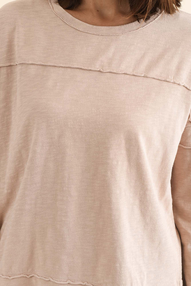 Jayne Beige Cotton Throw On Top,brunette model,Close up of outfit,alt text|model:Cara image 5
