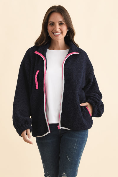 Jayne Navy Contrast Fleece Jacket