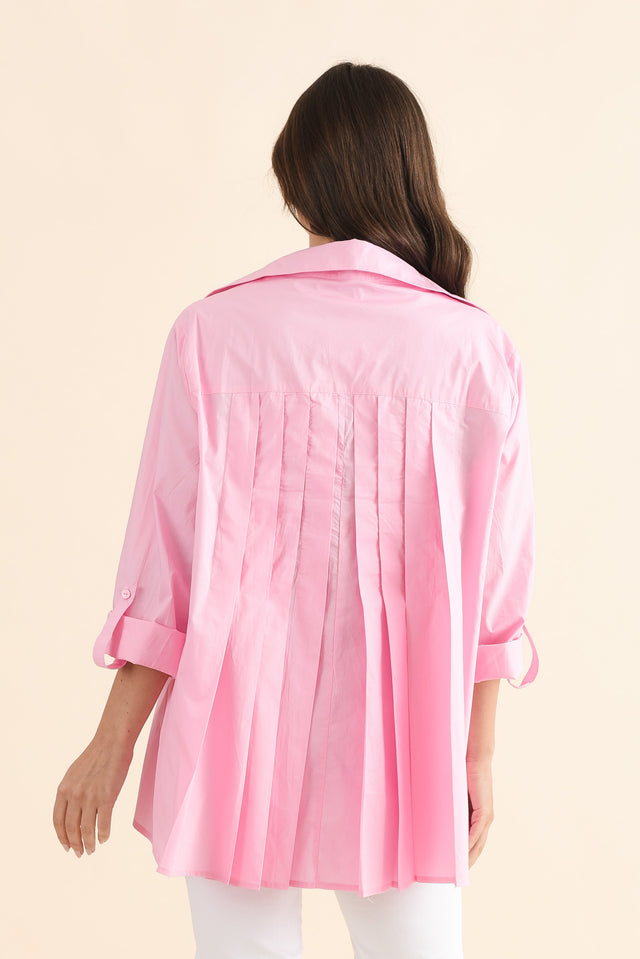 Jeanie Pink Cotton Pleated Shirt,Back,Brunette model,alt text|model:MJ image 4