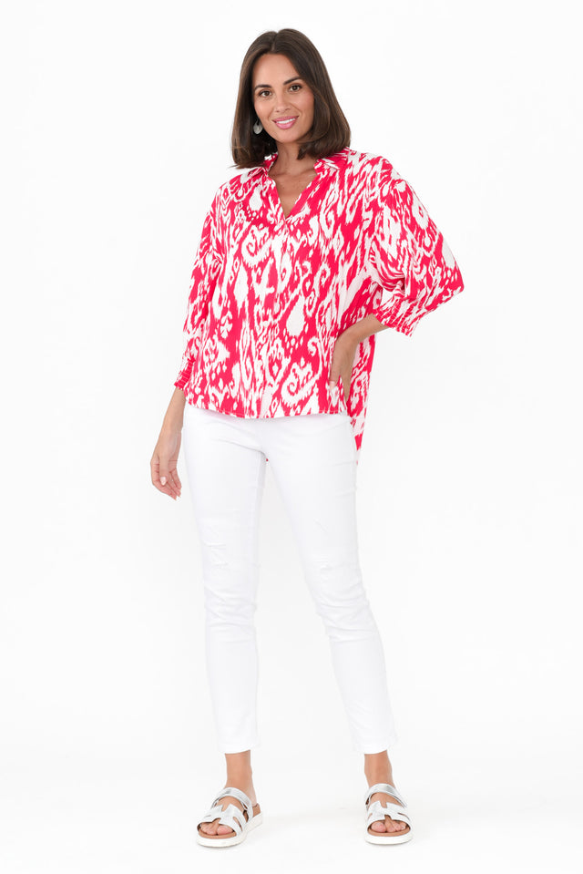 Jemima Pink Ikat Shirt,Brunette model,alt text|model:MJ image 4