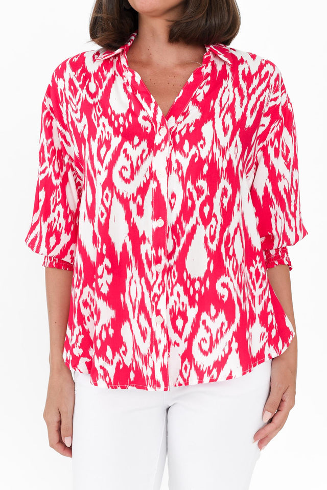 Jemima Pink Ikat Shirt,Brunette model,alt text|model:MJ image 7