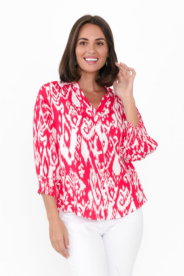 Jemima Pink Ikat Shirt,Brunette model,alt text|model:MJ image 1