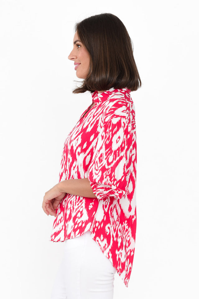 Jemima Pink Ikat Shirt,Brunette model,alt text|model:MJ image 5