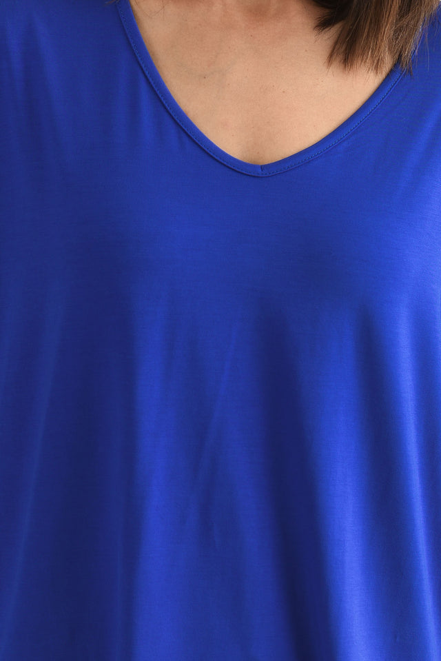Jenner Cobalt V Neck Tee,Detail,Brunette model,alt text|model:Cara image 5