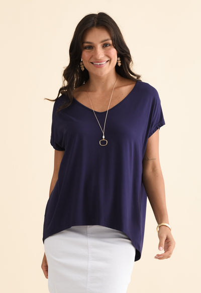 Jenner Navy V Neck Tee