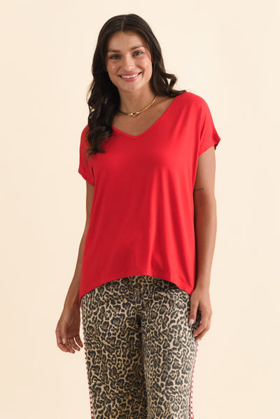 Jenner Red V Neck Tee
