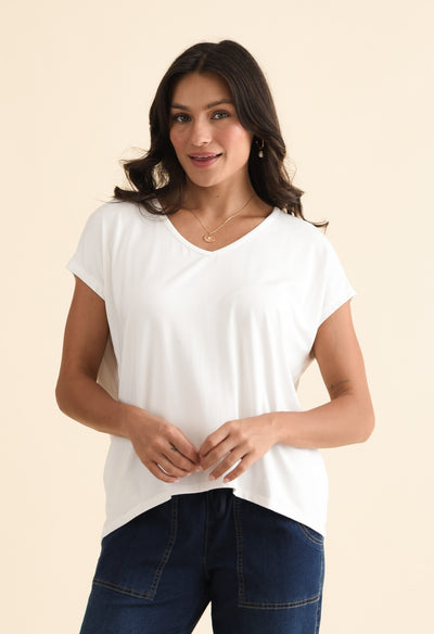Jenner White V Neck Tee