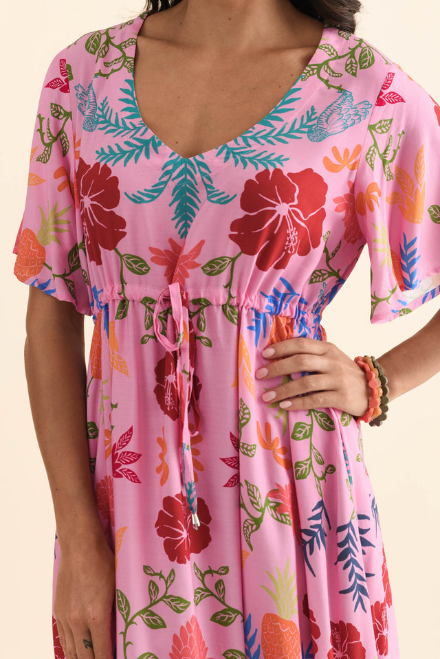 Jennifer Pink Tropical Flutter Sleeve Dress,Brunette model,alt text|model:Brontie image 7