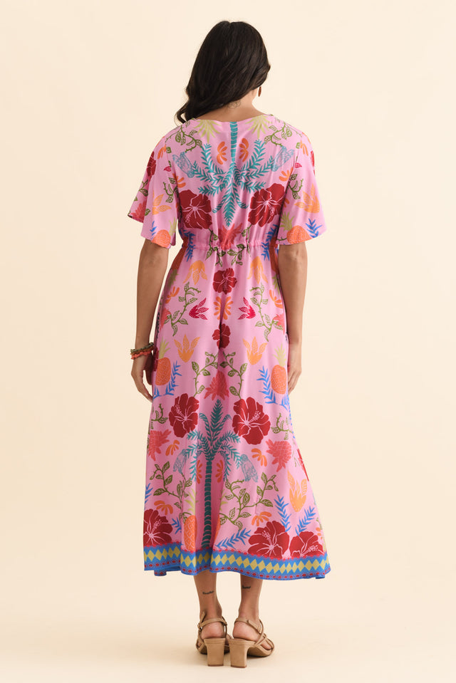 Jennifer Pink Tropical Flutter Sleeve Dress,Brunette model,alt text|model:Brontie image 6