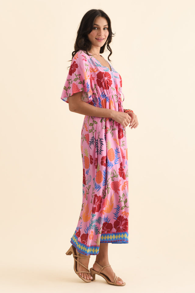 Jennifer Pink Tropical Flutter Sleeve Dress,Brunette model,alt text|model:Brontie image 5