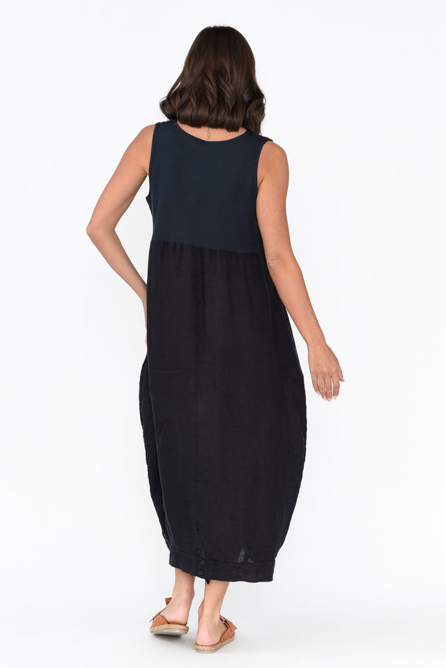 Jenny Navy Sleeveless Linen Dress