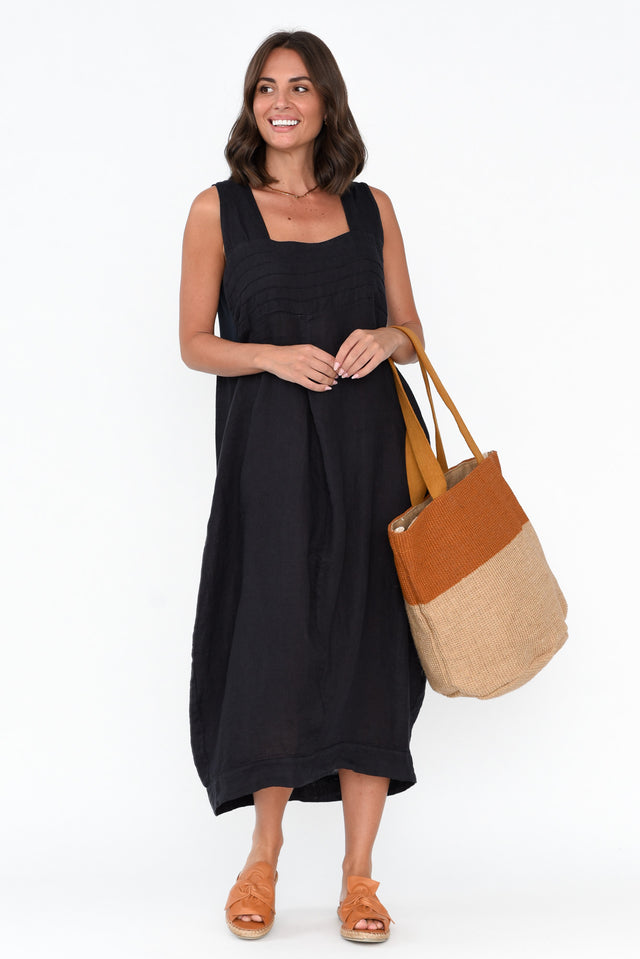 Jenny Navy Sleeveless Linen Dress