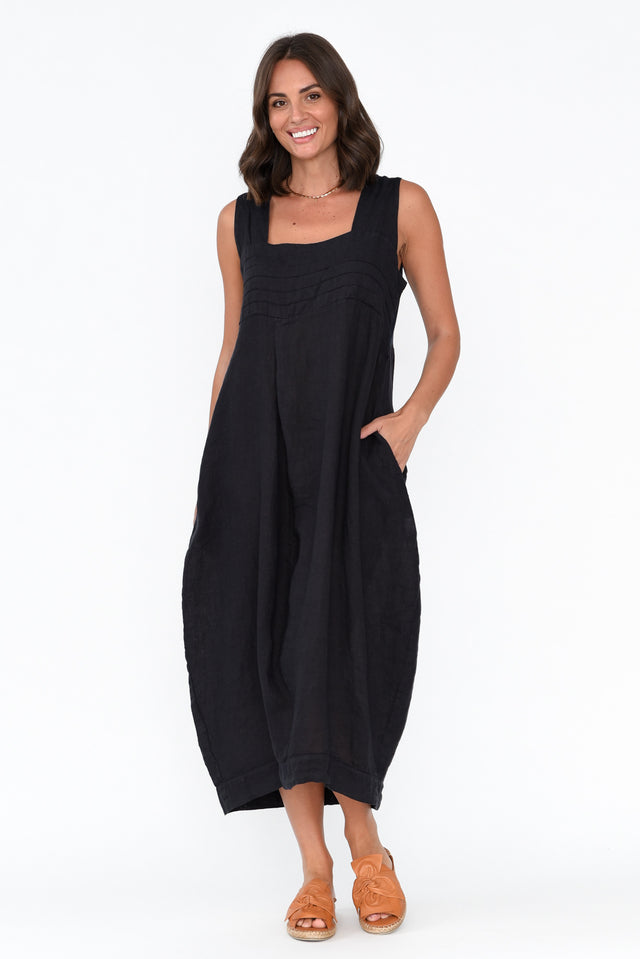 Jenny Navy Sleeveless Linen Dress