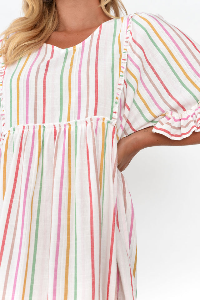 Jesper Multi Stripe Cotton Frill Dress image 6