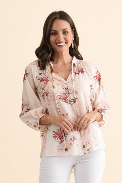 Joelle Apricot Garden Cotton Tie Top