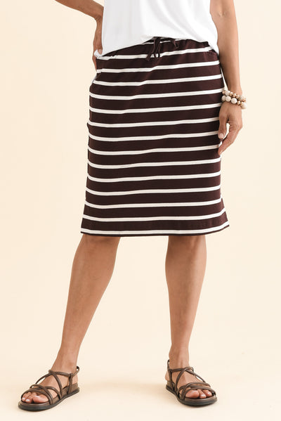 Johnnie Chocolate Stripe Cotton Drawstring Skirt