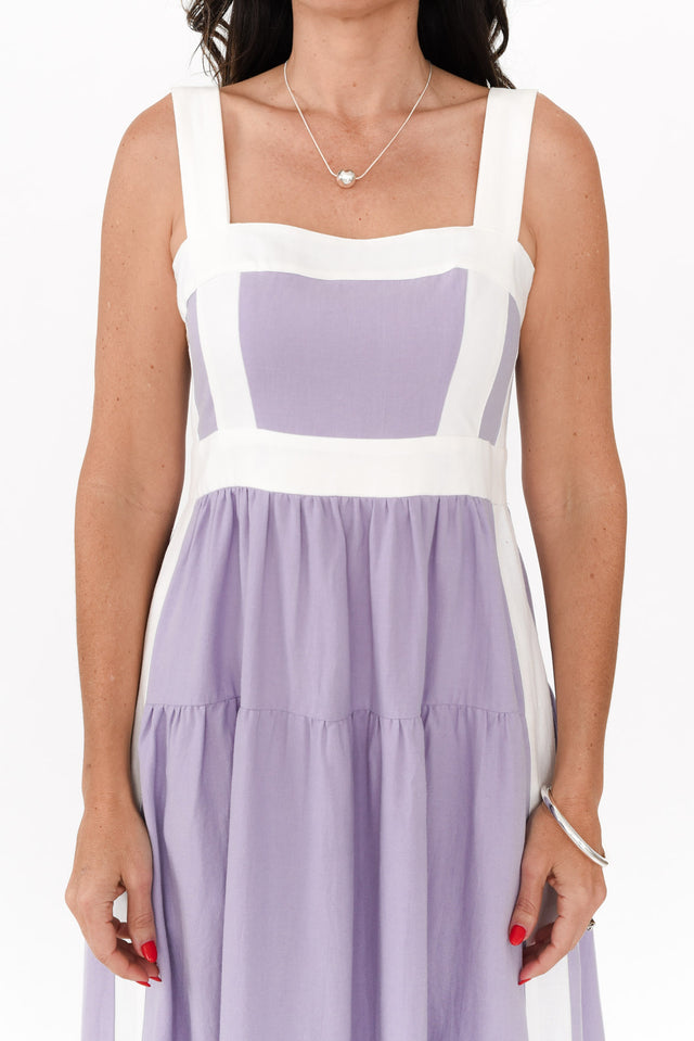 Jolie Purple Trim Cotton Blend Dress,Brunette model,alt text|model:Nicole image 7