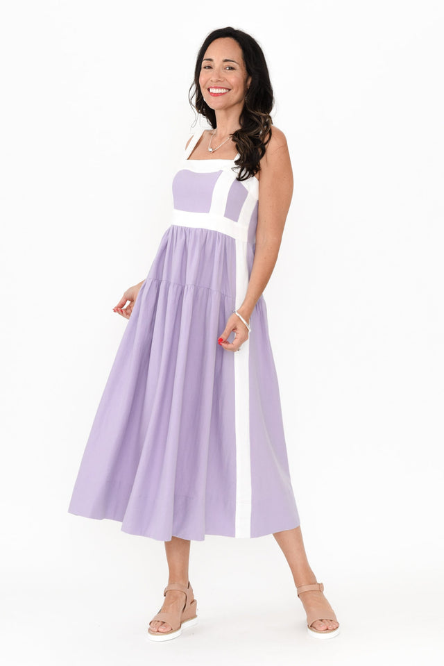 Jolie Purple Trim Cotton Blend Dress,Brunette model,alt text|model:Nicole image 4