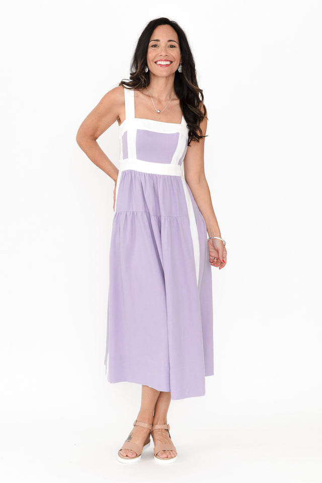 Jolie Purple Trim Cotton Blend Dress,Brunette model,alt text|model:Nicole image 8