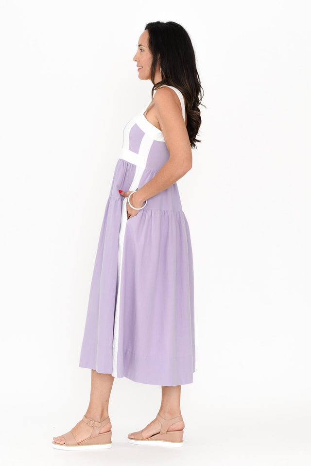 Jolie Purple Trim Cotton Blend Dress,Brunette model,alt text|model:Nicole image 5