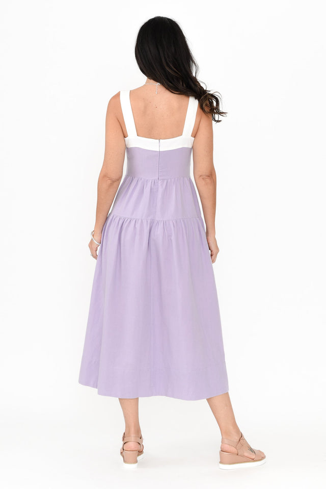 Jolie Purple Trim Cotton Blend Dress,Brunette model,alt text|model:Nicole image 6