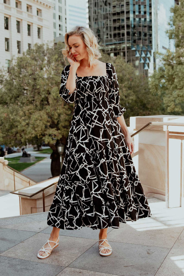 Jonathan Black Geo Shirred Maxi Dress,Lifestyle