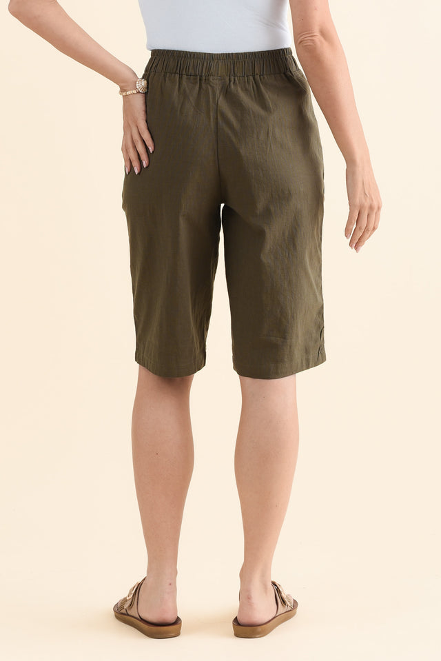 Jora Olive Pocket Shorts,Back,Brunette model,alt text|model:MJ image 4