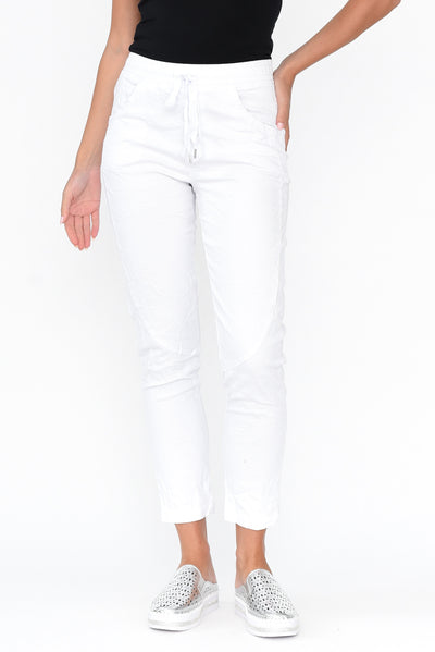 Joselyn White Cotton Blend Drawstring Pants