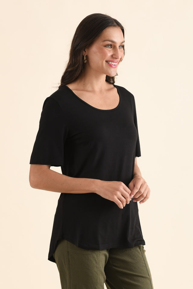 Josephine Black Scoop Neck Tee,Side,Brunette model,alt text|model:Brontie image 3