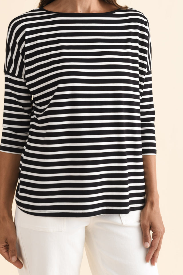Josette Black Stripe Bamboo Top,Brunette model,alt text|model:Cara image 7