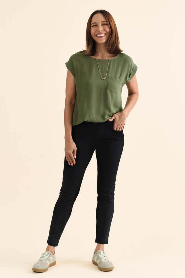 Jove Black Cotton Stretch Pants,brunette model,Full Outfit,alt text|model:Cara image 6