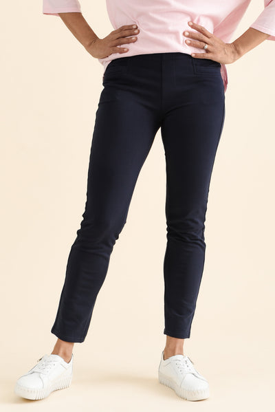 Jove Navy Cotton Stretch Pants