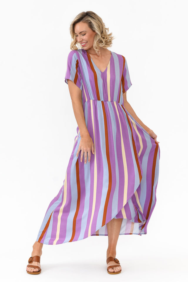 Joy Purple Stripe Elastic Waist Dress