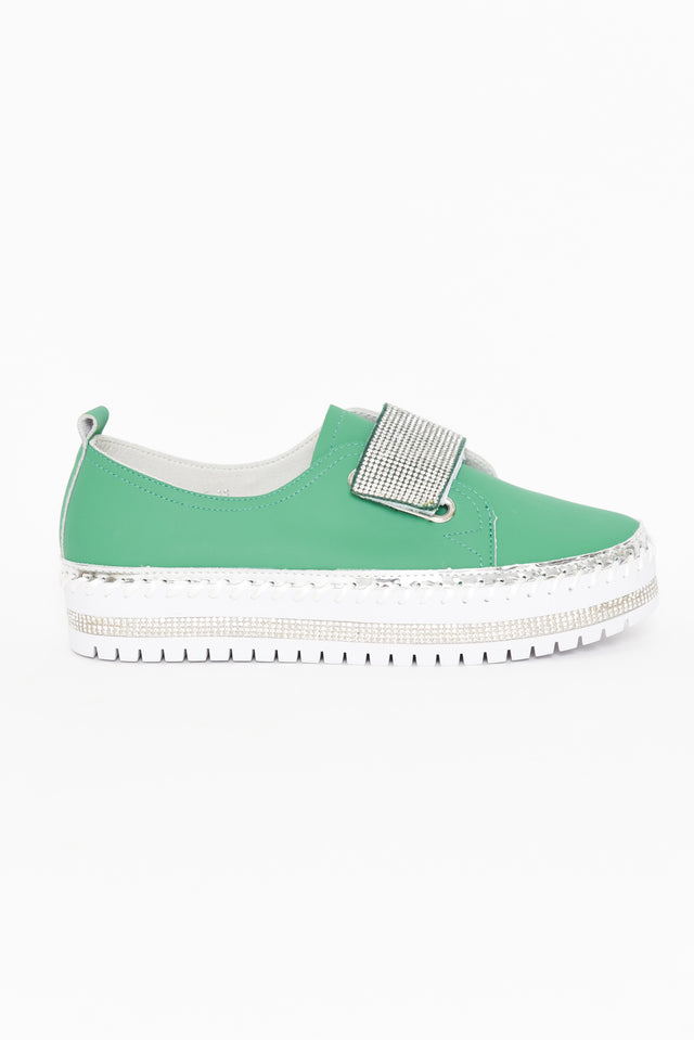 Jubilee Green Leather Diamante Sneaker