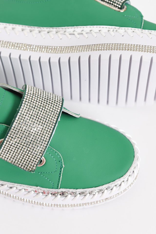Jubilee Green Leather Diamante Sneaker