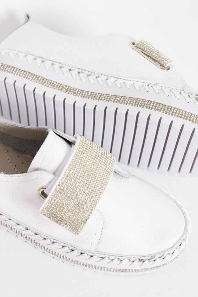 Jubilee White Leather Diamante Sneaker