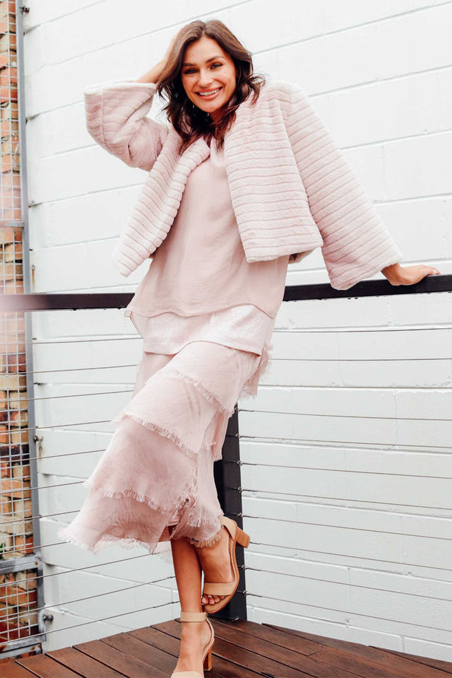 Katerina Blush Sequin Silk Overlay Maxi Dress