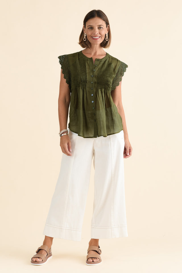 Jude Green Embroidered Button Top,Full Body,Brunette model,alt text|model:Laura image 7