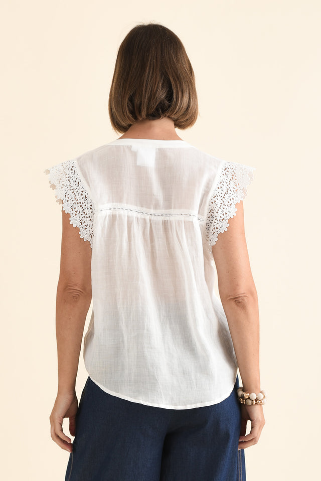 Jude White Embroidered Button Top,Back,Brunette model,alt text|model:Laura image 4