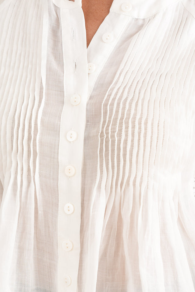 Jude White Embroidered Button Top,Detail,Brunette model,alt text|model:Laura image 5