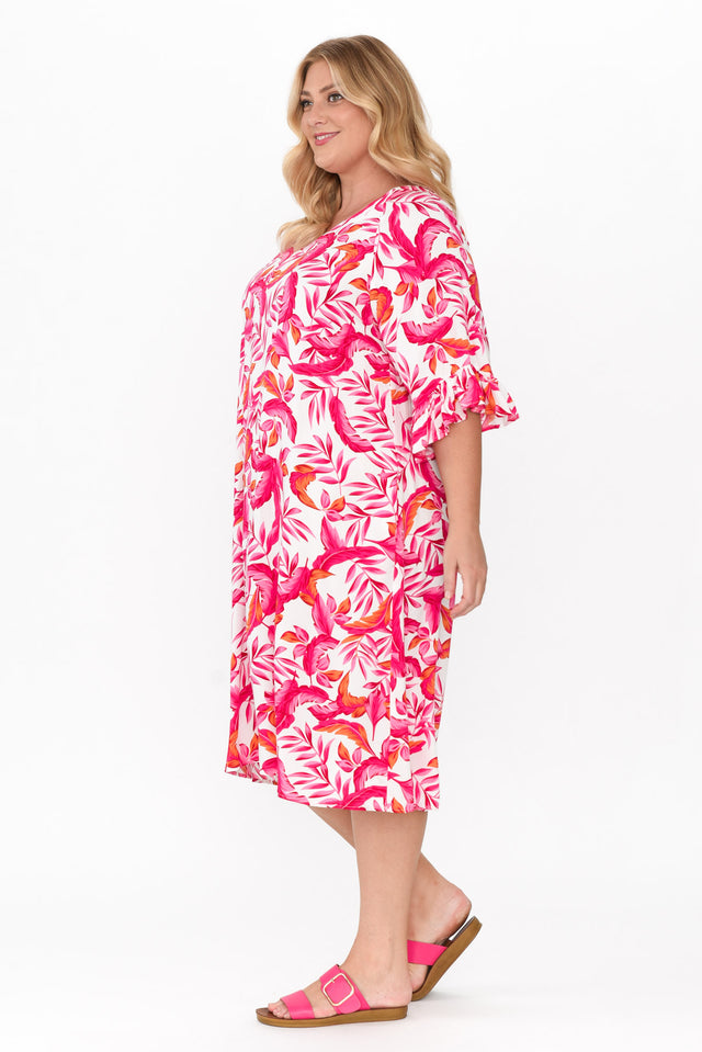 Julien Fuchsia Tropics Frill Sleeve Dress