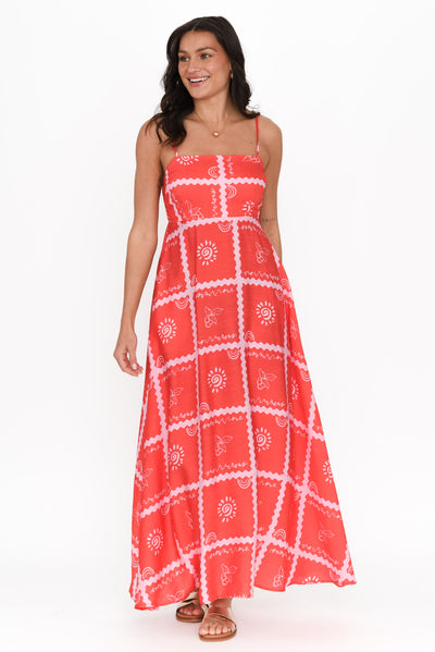 Julietta Red Tile Sleeveless Maxi Dress