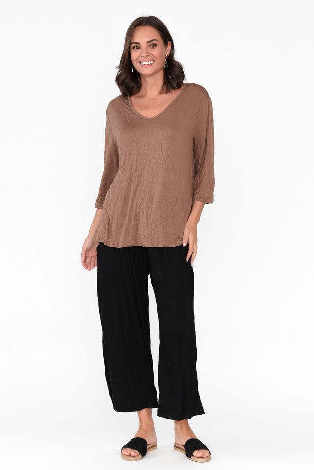 Lira Black Crinkle Cotton Wide Leg Pants