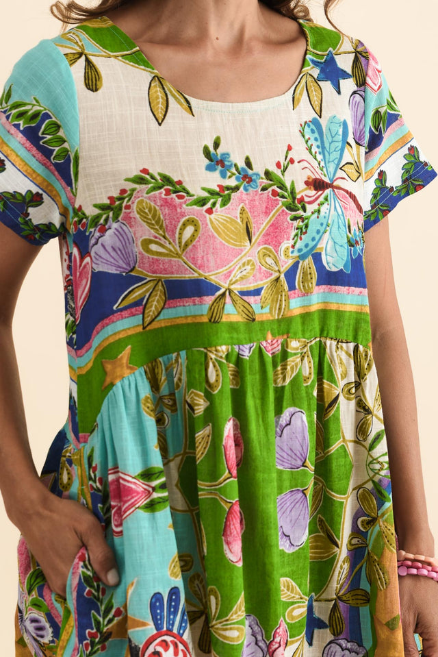 Jumeno Green Garden Scoop Neck Dress,Brunette model,alt text|model:Cara image 6