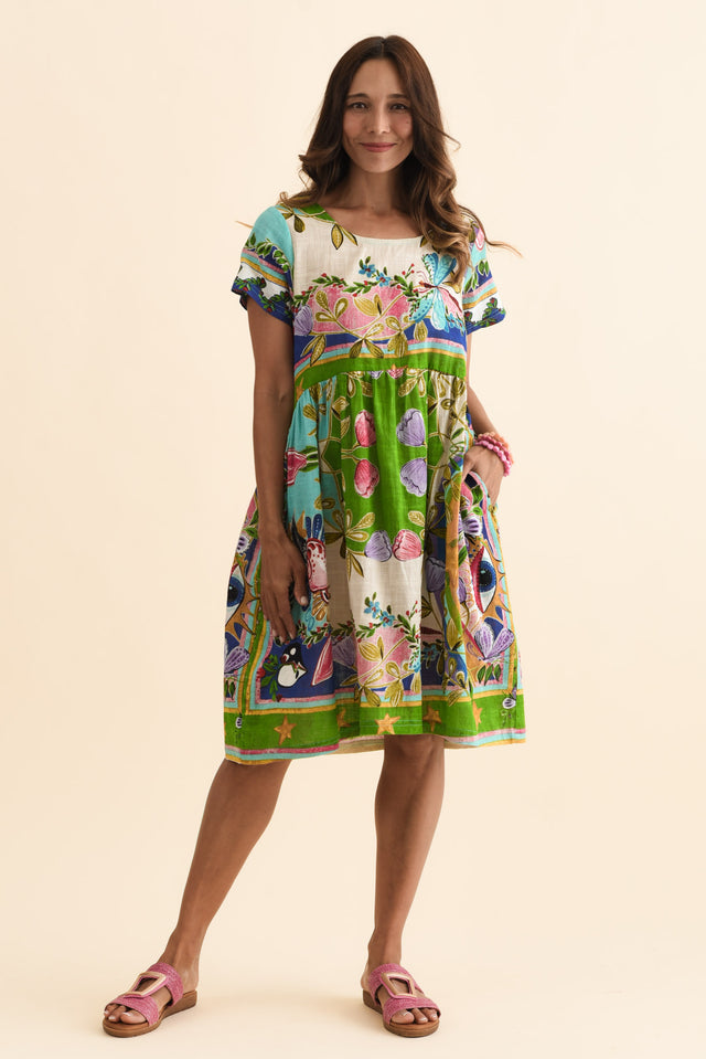 Jumeno Green Garden Scoop Neck Dress,Brunette model,alt text|model:Cara image 7