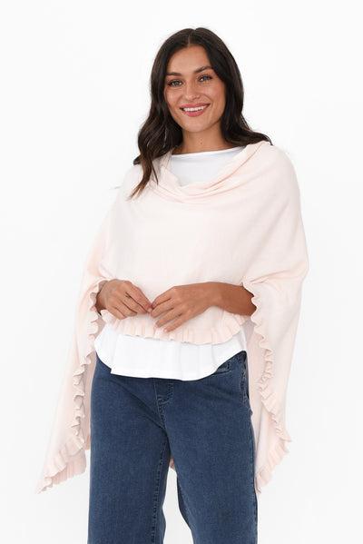 Juni Blush Cotton Cashmere Ruffle Poncho
