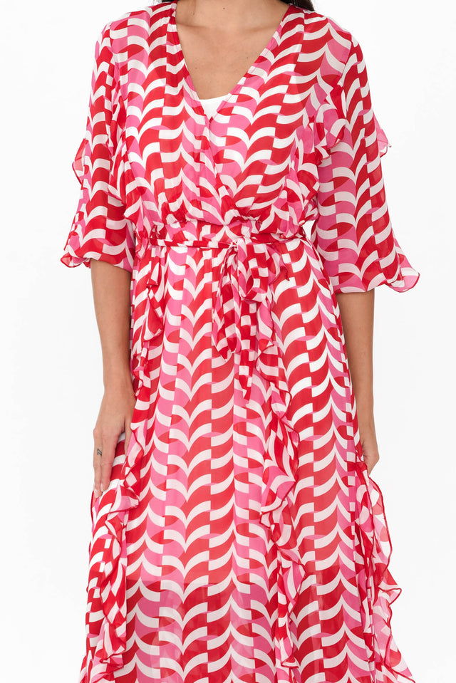 Just Love Pink Geo Ruffle Dress,Brunette model,alt text|model:Brontie image 7