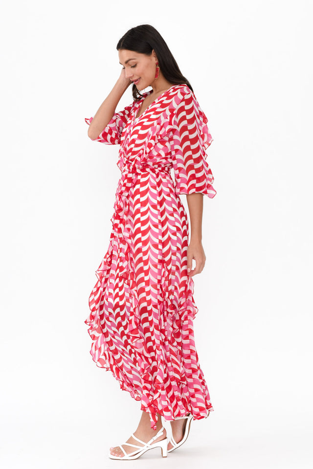 Just Love Pink Geo Ruffle Dress,Brunette model,alt text|model:Brontie image 5