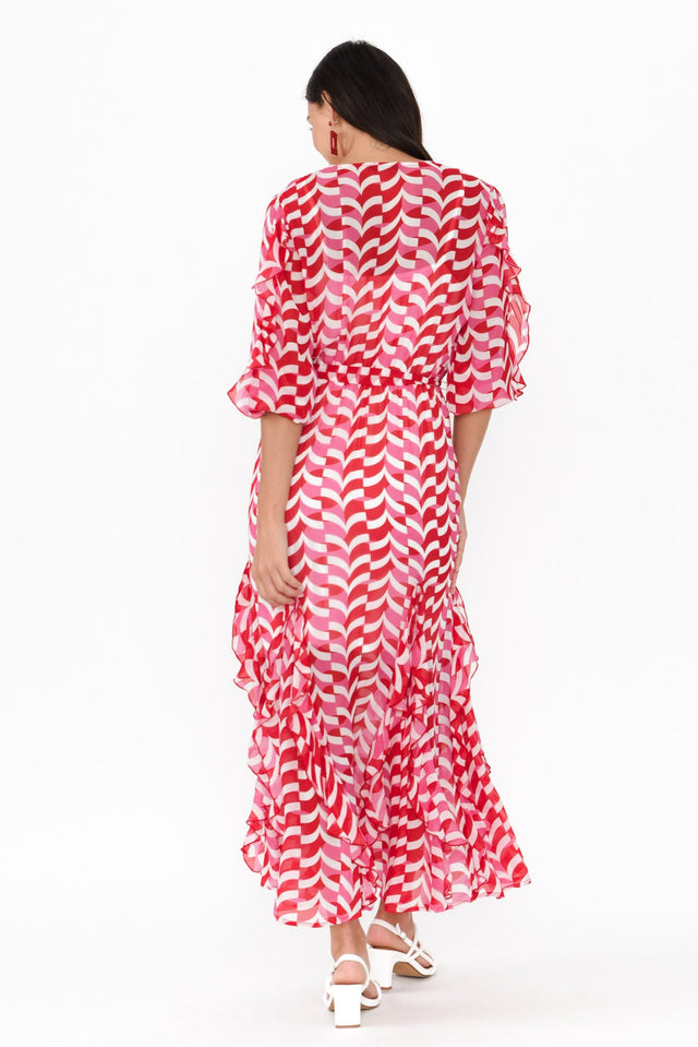 Just Love Pink Geo Ruffle Dress,Brunette model,alt text|model:Brontie image 6