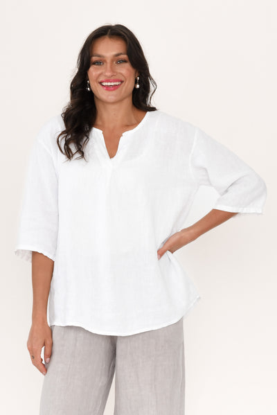 Justine White Linen Top
